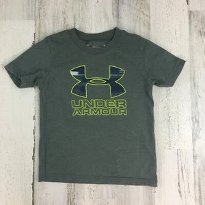 Under Armour Boys 4 Heatgear Gray Neon Green Logo T Shirt  - Picture 1 of 6