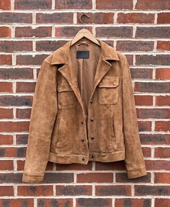 All Saints Mens ADAIRE Suede Trucker Jacket SMALL Brown Biker AllSaints Leather - Picture 1 of 16