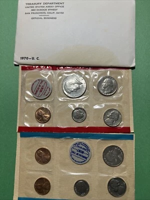 1970 Uncirculated Coin Set Denver Philadelphia w/Original Treasury Dept Envelope - Image 1 of 2