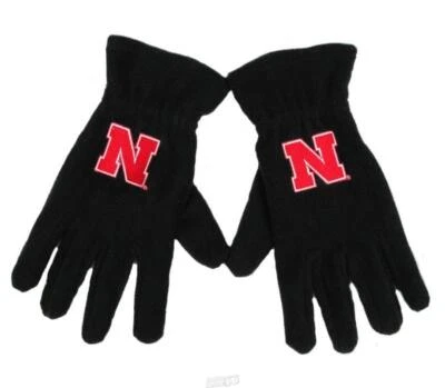 Nebraska Cornhuskers Black Fleece Gloves SMALL Winter - Image 1 of 2