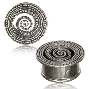 TRIBAL AFGHAN DOTS WEISS MESSING SPIRAL TUNNEL PLUGS MESSGERÄTE PLUG OHR MESSGERÄT - Bild 1 von 1