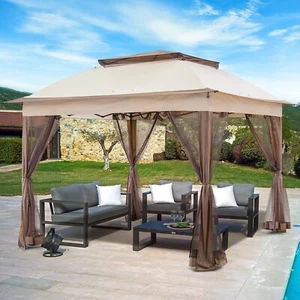 11' x 11' Double Roof Outdoor Patio Gazebo Pop Up Canopy Tent with Mesh Netting - Picture 1 of 8