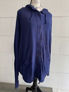 three dots Button Front Hoodie Size Large Navy 100% Supima Cotton USA Made (CL1)