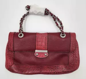 Judith Ripka Womens Flap Closure Red Snakeskin Crocodile Shoulder/Crossbody Bag - Picture 1 of 5