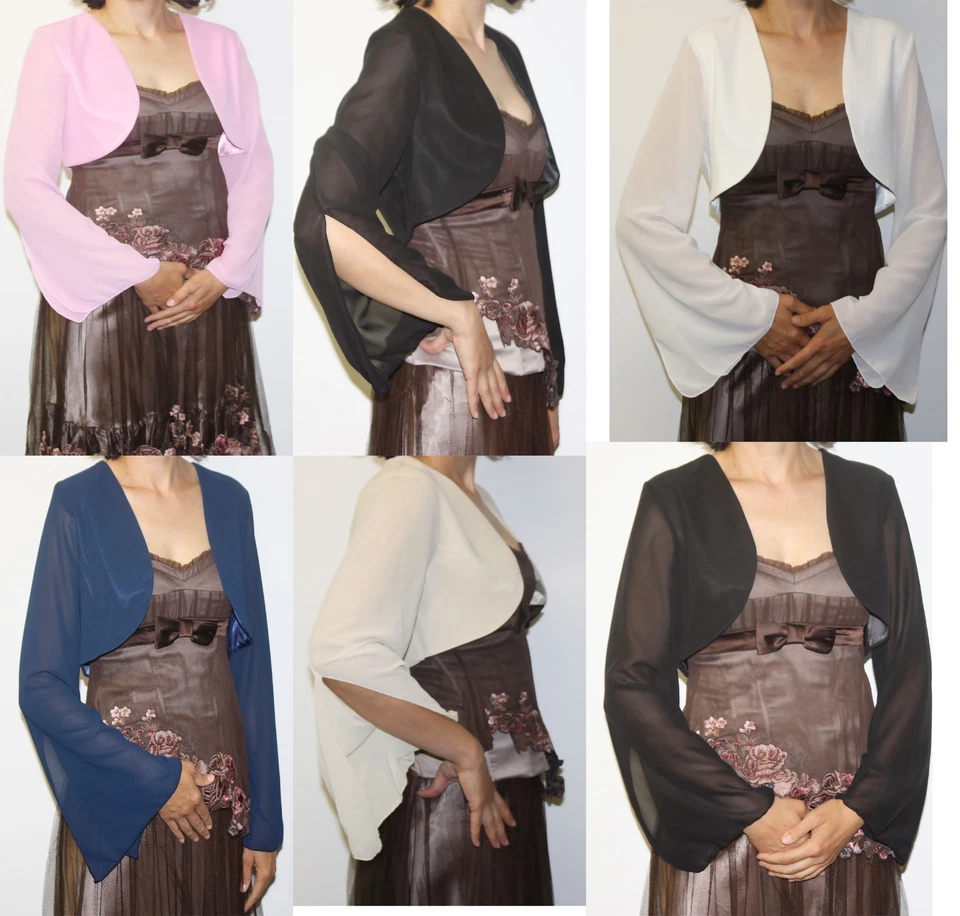 ABEND BOLERO BRAUTSTOLA AUS CHIFFON LANGARM VIELE FARBEN UND GRÖSSEN (A)  - Bild 1 von 1