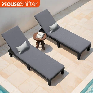 2 Pcs Reclining Chaise Lounge Outdoor Patio Chair Beach Pool Yard Sun Lounger - Picture 1 of 11