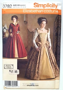 Simplicity 3782 Elizabethan Renaissance Dress Sz HH 6,8,10,12 UNCUT Pattern - Picture 1 of 2