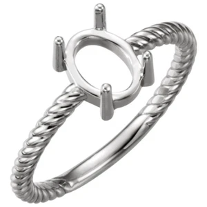14K Gold Oval Cabochon Cut Solitaire Ring Setting Rope Style Ring Mounting - Picture 1 of 8