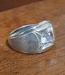 ANELLO ARGENTO 925 UOMO Ring Man SOLITARIO ZIRCONE TAGLIOl BRILLANTE  $ - Foto 1 di 16