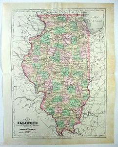 Illinois - Original 1895 Copper-Plate Map by A. J. Johnson. Antique - Picture 1 of 3