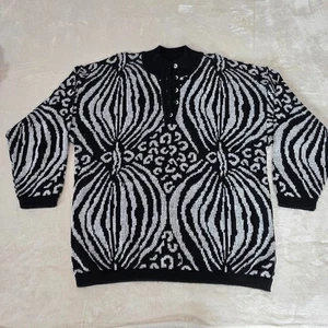 Maglione Laura Lorani nero bianco stampa geometrica misto lana manica lunga no taglia - Foto 1 di 10
