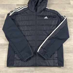 Adidas Essentials 3-Streifen isolierte Hybridjacke mit Kapuze Herren Large blau neu mit Etikett - Bild 1 von 9