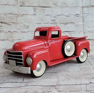 Rojo Color Retro Hecho a Mano Camión Metal Modelo Camioneta Con Repuesto Rueda - Imagen 1 de 6
