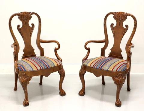 BAKER Georgian Style Burl Walnut Dining Armchairs - Pair Cover