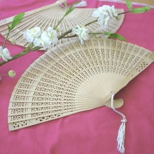 100 Sandalwood Hand Fan Wedding Bridal Favors Asian Summer Beach Theme - Picture 1 of 4