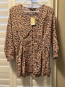 Suzanne Betro Blouse Leopard Print Long Sleeve V-Neck Button Down Sz Medium NWT - Picture 1 of 5