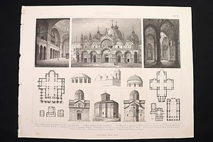 Grabado Arquitectura 16. Santa Irene Constantinopla, San Marco Venecia. Venice - Bild 1 von 6
