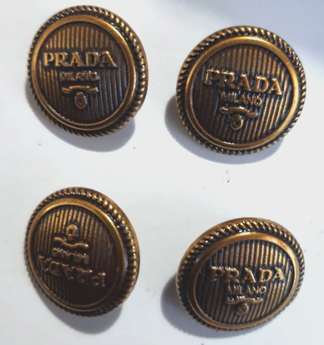 Set 4 bottoni PRADA metallo tono oro invecchiato 22 mm