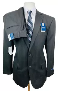 BRAND NEW STAFFORD Mens 44R Brown Stripe Soft 2 Piece Suit W/ Dress Pants 38x32 - Picture 1 of 18