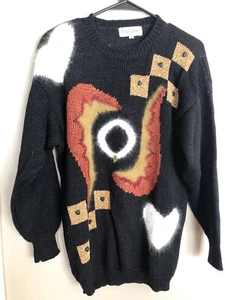 Vintage FRESSANGE Abstract Soft Black Gold Rust & White Sweater Size S - Picture 1 of 1