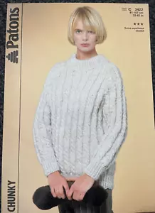 Damen Allover Zopf Raglan Pullover STRICKMUSTER Pulli Patons 3422 - Bild 1 von 7