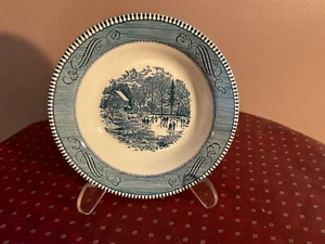 Currier und Ives blau/weiß 8,5" Suppe Salat Schüssel "Early Winter" Neuwertig USA - Bild 1 von 3