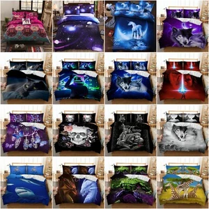 Wolf Galaxy Duvet Quilt Cover Set Bedding Set Single Double King Size Pillowcase - Picture 1 of 144