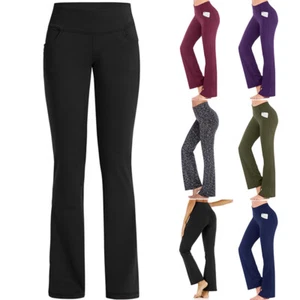 Women Yoga Pants Solid Color Leggings Ladies Workout Long High Waist Bottoms Gym - Picture 1 of 2