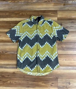 Volcom Slim Fit Aztec Geometric Button Down Shirt Green Blue Mens Large - Picture 1 of 15