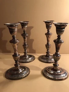 A Set Of 4 Antique Old Sheffield Silver Plated Candlesticks - Picture 1 of 12