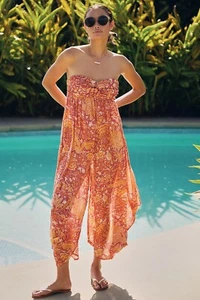 Tuta harem By Anthropologie donna taglia XL motivo spalle scoperte arancione - Foto 1 di 12