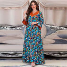 Ramadan Print Abaya Dubai Kaftan Women Muslim Floral Maxi Party Dress Robe Gown