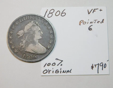 1806 VF+ 100% ORIGINAL DRAPED BUST HALF POINTED 6 VARIETY Cover