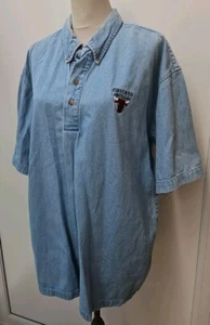 Vtg Antigua x Chicago Bulls Mens Size L Blue Polo Style Smock Shirt Basketball - Picture 1 of 12