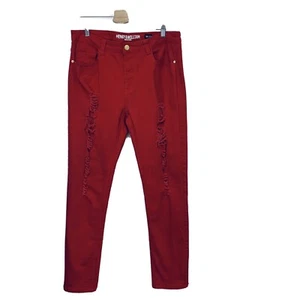 Jeans Rosso Uomo 38 Tasche Elasticizzate Coniche Anticato Logo Henrey William 31" - Foto 1 di 12