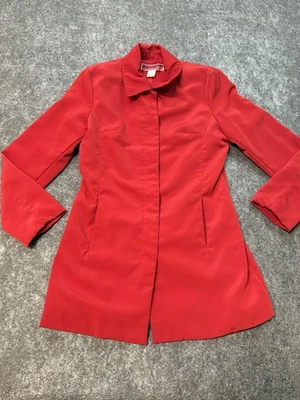 Chaqueta Merona Para Mujer Pequeña Roja Sólida Manga Larga Bolsillo Cuello Frontal A Presión Foto 1 de 4