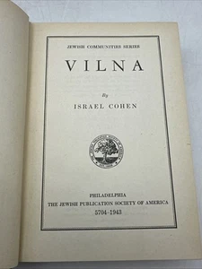 Vilna Jewish Communities Series By Israel Cohen 1943 Rare 1st Edition Hardback - Picture 1 of 10