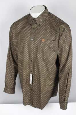 Cinch Men's Classic Fit Button Shirt Long Sleeve Brown Green Medallion Print - Image 1 of 4