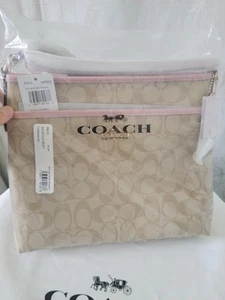 NWT Coach File Shoulder Crossbody Bag Signature Canvas Lt Khaki / Blossom Pink - Picture 1 of 5