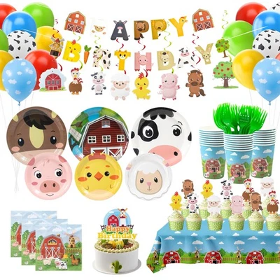 Decoraciones de cumpleaños de animales de granja, 161 piezas decoraciones de fiesta incluyen mantel... Foto 1 de 4