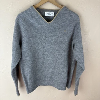 Vintage Christian Dior Logo Gray 2-ply Wool Men’s Sweater READ - Image 1 of 4