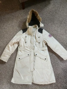 CB Sport Long Parka Coat Womens XL Zip Off Hood Cream - Picture 1 of 8
