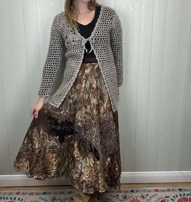 Saia Midi Vintage Tamanho L 10-16 Marrom Terroso Fada Caprichosa Mistura de Lã Natasa - Imagem 1 de 4