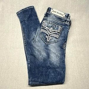 Pantalones de mezclilla Rock Revival talla 27 ajustados elásticos bordados indi ajustados al tobillo - Imagen 1 de 7