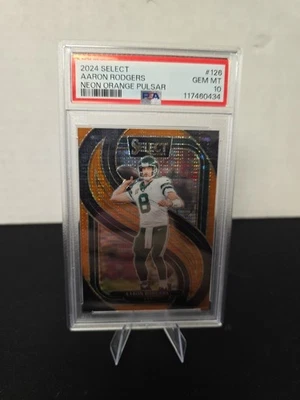 Panini Select 2024 - Aaron Rodgers #126 naranja neón Pulsar Prizm/7 PSA 10 POP 1 Foto 1 de 4