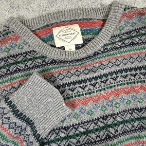 Vintage St John's Bay Mens XXL Knit Sweater Gray Multicolor Fair Isle Wool Blend - Picture 1 of 5