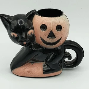 VTG Rosbro Halloween Candy Container Black Cat Carrying a JOL Pumpkin - Picture 1 of 15