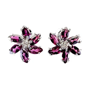 925 Sterling Silver Earrings Marquise Rhodolite Garnet 8x4mm Gemstone Jewelry - Picture 1 of 14