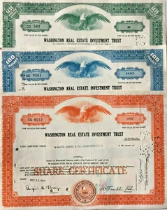 Washington Real Estate Investment Trust conjunto de 3 D.C. certificados de acciones REIT - Imagen 1 de 1
