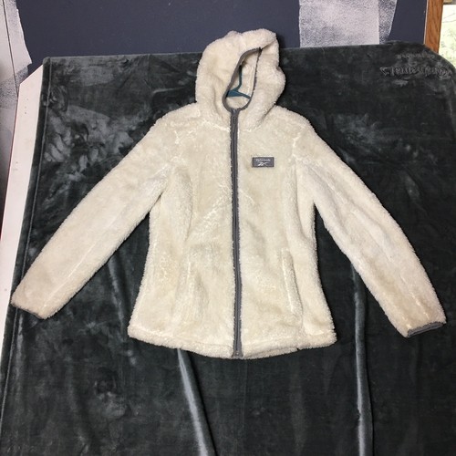 OFF WHITE Felpa con cappuccio donna Reebok cerniera intera pile bianca media con accenti grigi